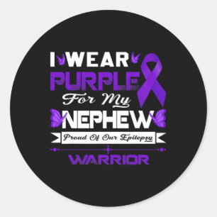 Sticker Rond Je porte du violet pour mon neveu fier de notre ép