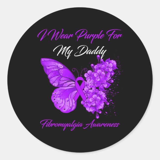 Sticker Rond Je Porte Du Violet Pour Mon Papa Fibromyalgie Sens (Devant)
