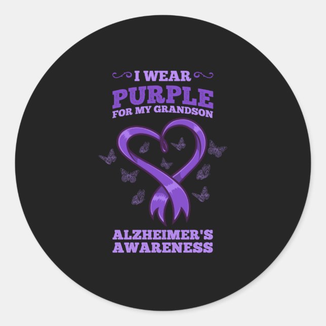 Sticker Rond Je Porte Du Violet Pour Mon Petit-Fils Alzheimer S (Devant)