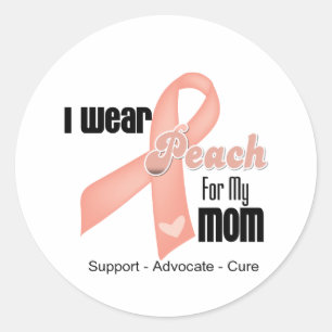 Sticker Rond Je porte la pêche pour ma maman - Cancer utérin