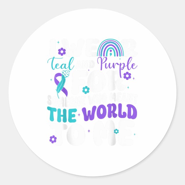 Sticker Rond Je Porte le &amp Turquoise; Purple Suicide Prevent (Devant)