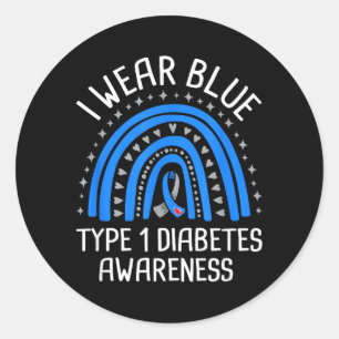 Sticker Rond Je Porte le Bleu pour la Sensibilisation au Diabèt