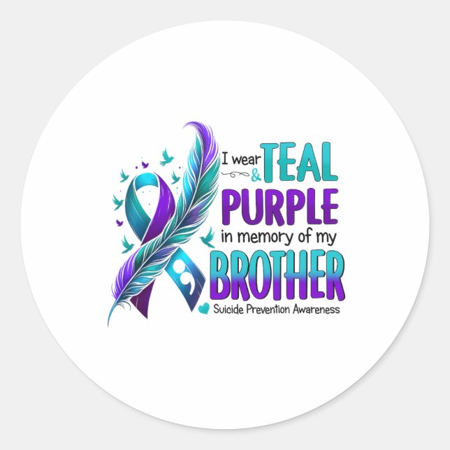 Sticker Rond Je Porte Le Purple Turquoise En Mémoire De Mon Sui (Devant)