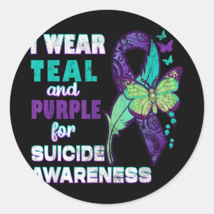 Sticker Rond Je Porte Le Purple Turquoise Pour La Sensibilisati