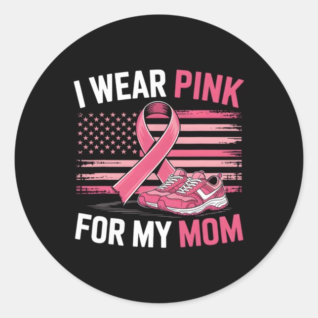 Sticker Rond Je Porte Le Rose Pour Ma Maman Baskets Usa Drapeau (Devant)