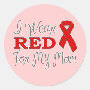 Sticker Rond Je porte le rouge pour ma maman (le ruban rouge)