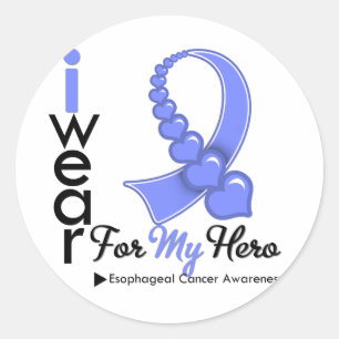 Sticker Rond Je Porte Le Ruban Cancer De L'Esophage Pour Mon Hé