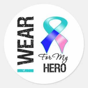 Sticker Rond Je porte le ruban de cancer de la thyroïde pour