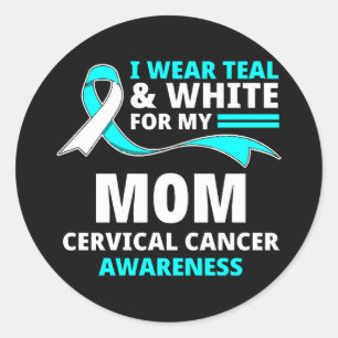 Sticker Rond Je Porte Le Sarcelle Et Blanc Ma Mère Cancer Du Co
