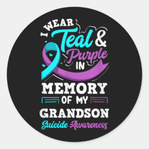 Sticker Rond Je Porte Le Sarcelle Et Le Violet En Mémoire De Mo