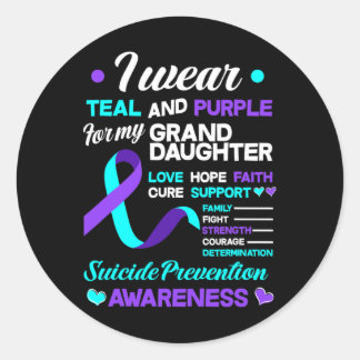 Sticker Rond Je Porte Le Suicide Turquoise Et Violet Pour Ma Gr