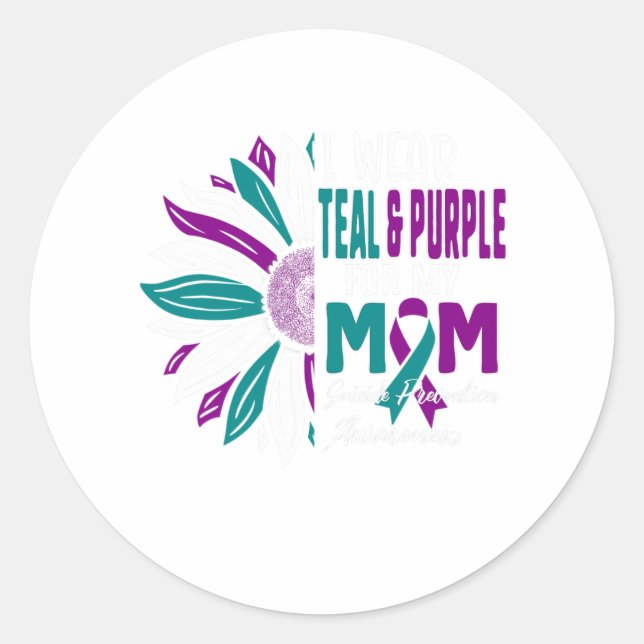 Sticker Rond Je Porte Le Turquoise Et Le Violet Pour Ma Mère Su (Devant)
