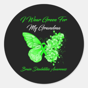 Sticker Rond Je Porte Le Vert Pour Ma Grand-Mère Handicap Cerve