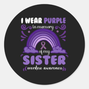 Sticker Rond Je porte le violet en mémoire de ma soeur 2