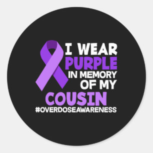 Sticker Rond Je Porte Le Violet En Mémoire De Mon Cousin Overdo