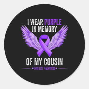 Sticker Rond Je Porte Le Violet En Mémoire De Mon Cousin Overdo