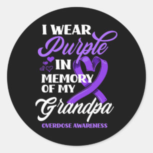 Sticker Rond Je Porte Le Violet En Mémoire De Mon Grand-Père, L
