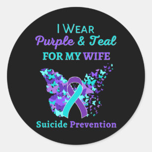 Sticker Rond Je porte le violet et le Turquoise pour le suicide