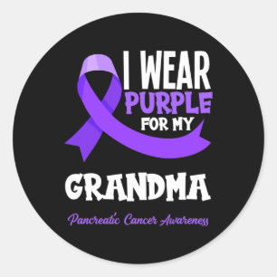 Sticker Rond Je Porte Le Violet Pour Ma Grand-Mère Cancer Pancr