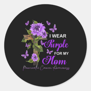 Sticker Rond Je porte le violet pour ma maman Pancreatic Cancer