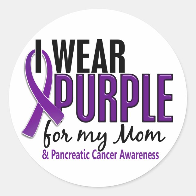 Sticker Rond Je Porte Le Violet Pour Ma Mère 10 Cancer Pancréat (Devant)