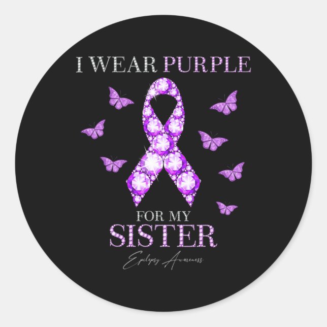 Sticker Rond Je Porte Le Violet Pour Ma Soeur Conscience De L'É (Devant)