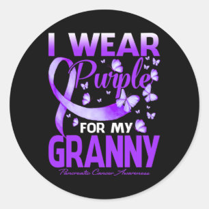 Sticker Rond Je Porte Le Violet Pour Mon Grand-Mère Cancer Panc
