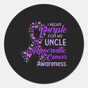 Sticker Rond Je porte le violet pour mon oncle cancer pancréati