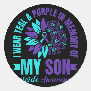 Sticker Rond Je Porte Le Violet Turquoise En Mémoire De Mon Fil