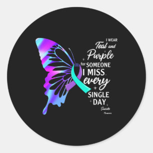 Sticker Rond Je Porte Le Violet Turquoise Pour La Prévention Mé