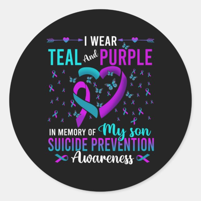Sticker Rond Je Porte Le Violet Turquoise Pour Mon Fils Prévent (Devant)