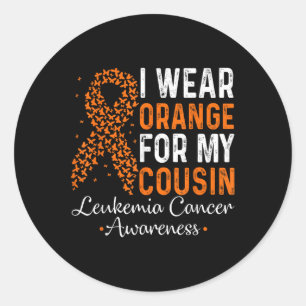 Sticker Rond Je porte orange pour mon cousin - Cancer de la leu