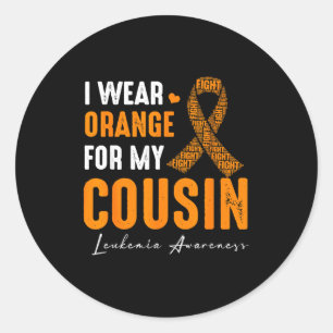Sticker Rond Je porte orange pour mon cousin leucémie cancer Ma