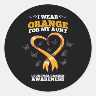 Sticker Rond Je porte orange Tante Leukémie Cancer Sensibilisat