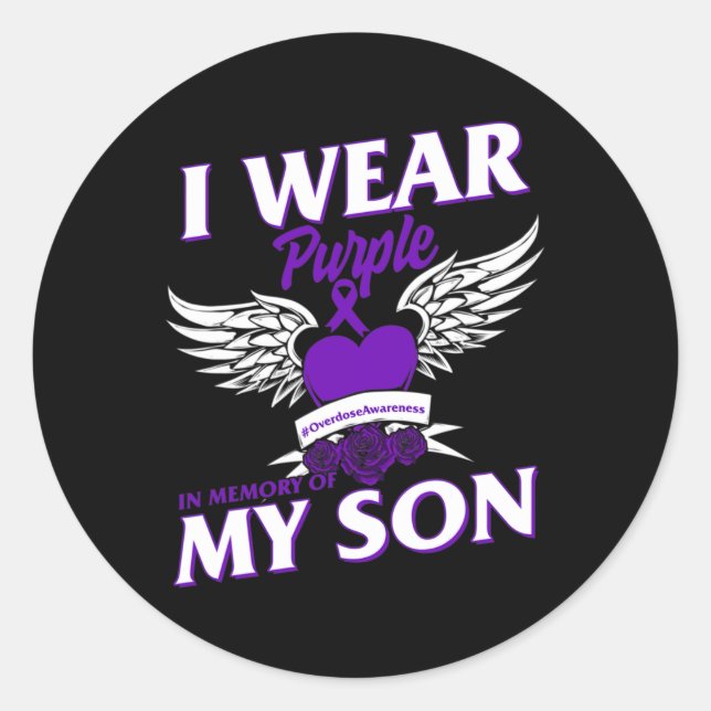 Sticker Rond Je Porte Purpleei En Mémoire De Mon Fils Surdose C (Devant)
