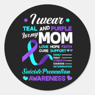 Sticker Rond Je Porte Turquoise &amp; Purple Pour Ma Maman Suic