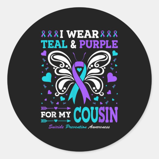 Sticker Rond Je Porte Turquoise &amp; Purple Pour Mon Cousin (Devant)