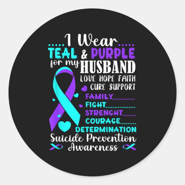 Sticker Rond Je Porte Turquoise &amp; Purple Pour Mon Mari Suic (Devant)
