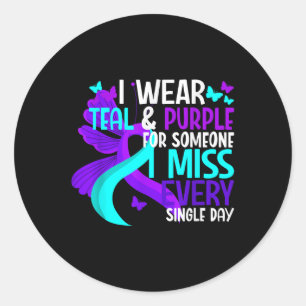 Sticker Rond Je Porte Turquoise & ; Purple Pour Quelqu'Un Qu