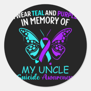 Sticker Rond Je Porte Turquoise & ; Violet En Mémoire De Mon