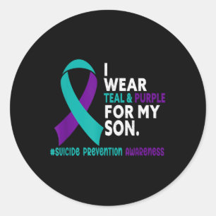 Sticker Rond Je Porte Turquoise & Violet Pour Mon Fils Suic