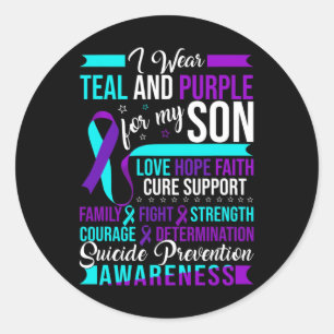 Sticker Rond Je porte Turquoise et pourpre pour mon fils Suicid