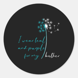 Sticker Rond Je porte Turquoise et pourpre pour mon frère Suici