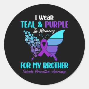 Sticker Rond Je Porte Turquoise Et Violet En Mémoire De Frère S