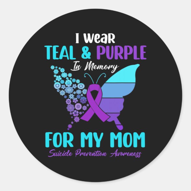 Sticker Rond Je Porte Turquoise et violet en mémoire de maman S (Devant)