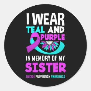 Sticker Rond Je Porte Turquoise Et Violet Pour Ma Soeur Suicide