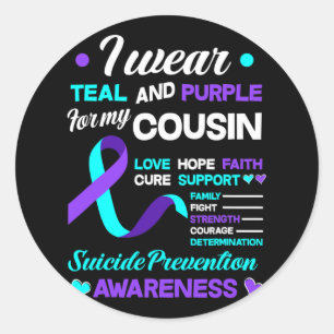 Sticker Rond Je Porte Turquoise Et Violet Pour Mon Cousin Suici