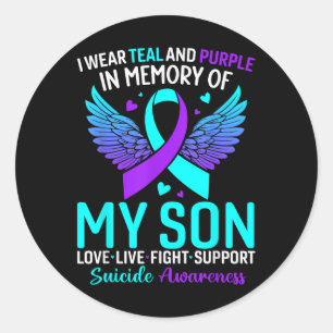 Sticker Rond Je Porte Turquoise Et Violet Pour Mon Fils Suicide
