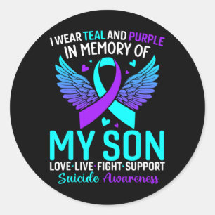 Sticker Rond Je Porte Turquoise Et Violet Pour Mon Fils Suicide
