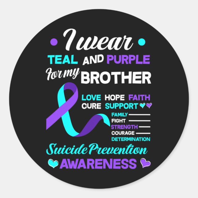 Sticker Rond Je Porte Turquoise Et Violet Pour Mon Frère Suicid (Devant)
